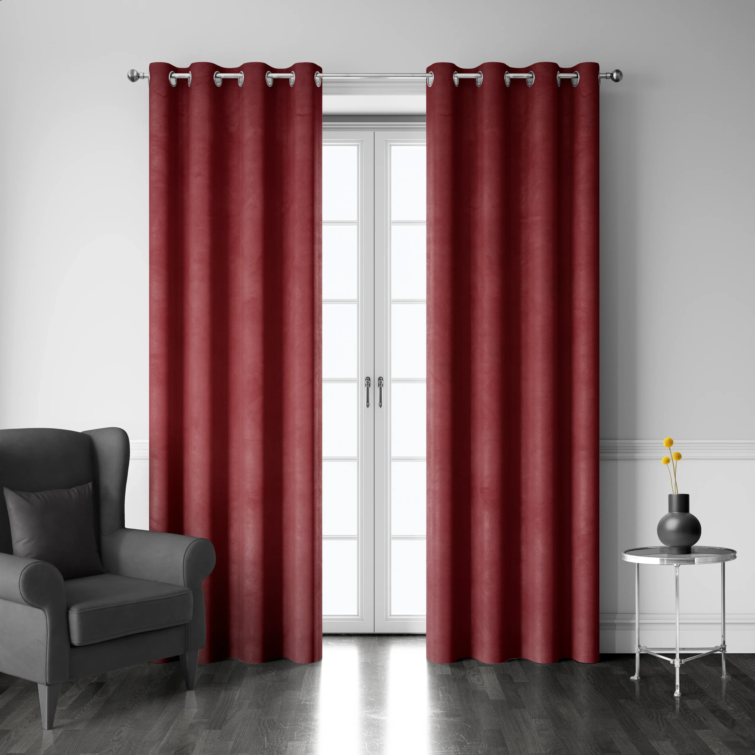 پرده  آماده مخمل کالیفرنیا زرشکی
