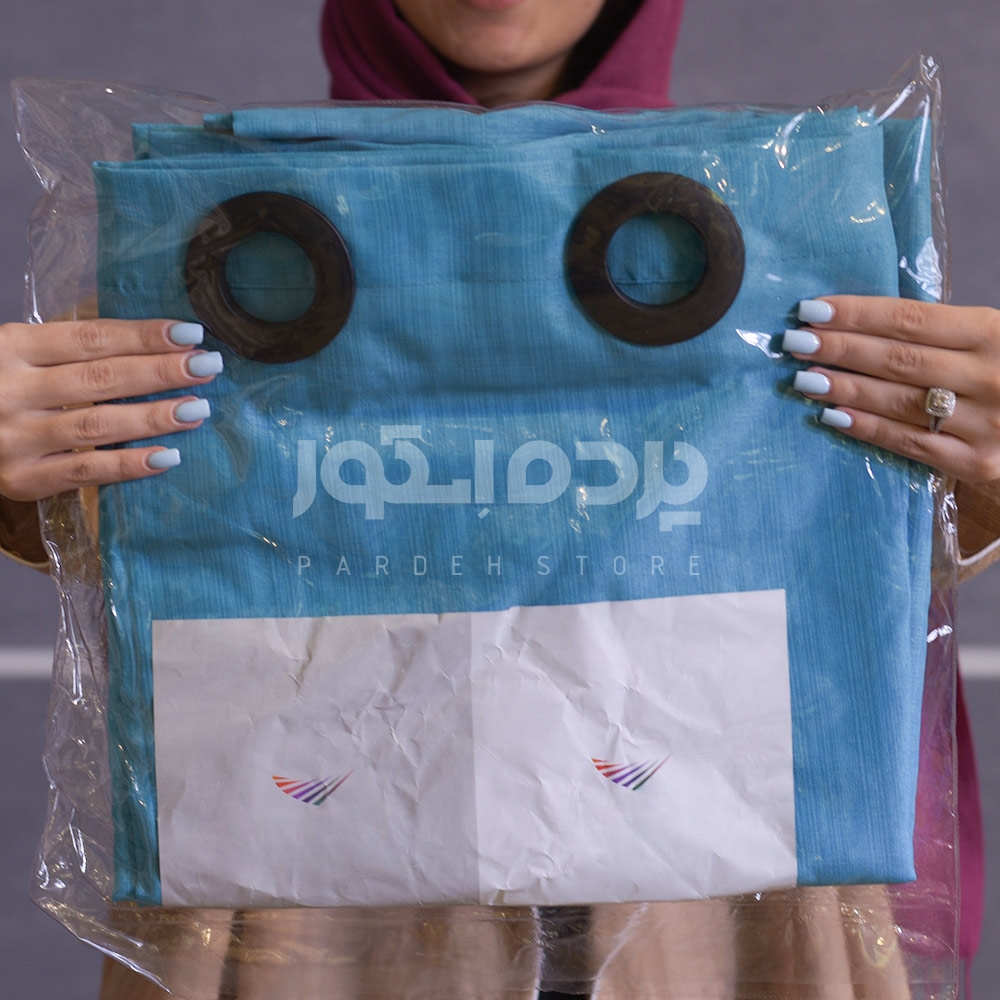 پرده آماده حریر بافتدار آبی