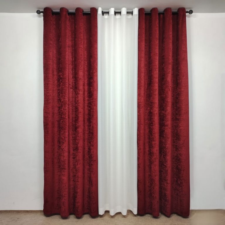 پرده آماده پانچ مخمل شانل زرشکی