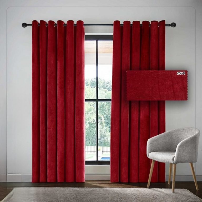 پرده آماده پانچ مخمل شانل زرشکی